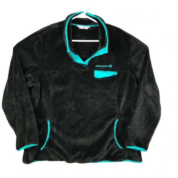 Free Country | Women's Pullover 2XL Black Faux Fur Sherpa Fleece Three button - Picture 5 of 9